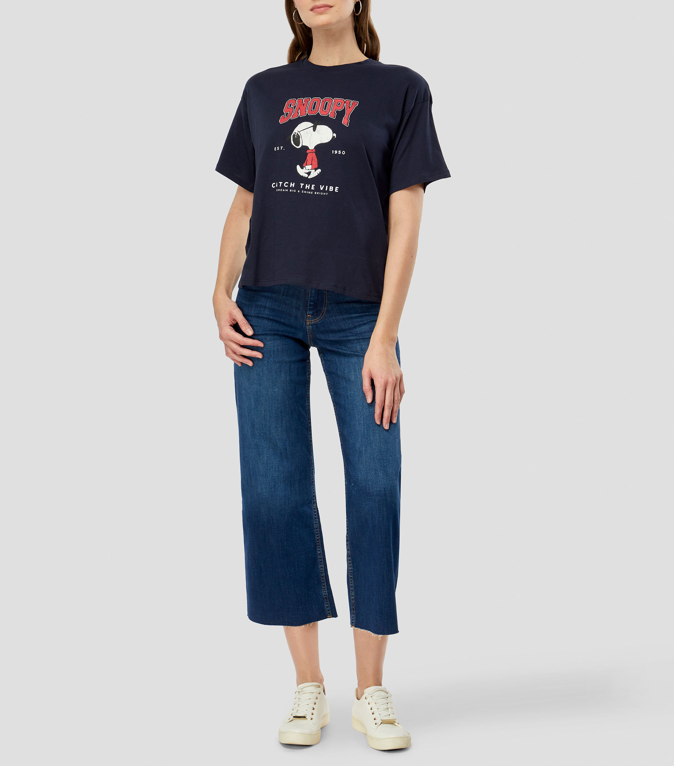 Playera cuello redondo manga corta estampada Mujer